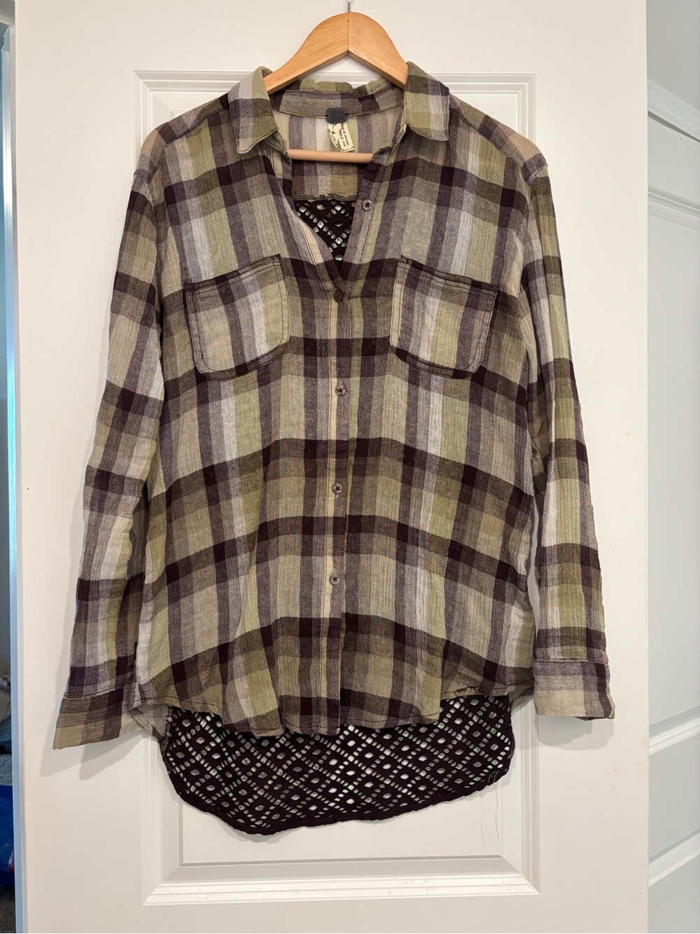 We The Free Crotchet Back Plaid Button-Up Shirt